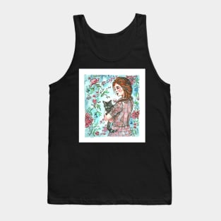 Vintage girl with black cat Tank Top